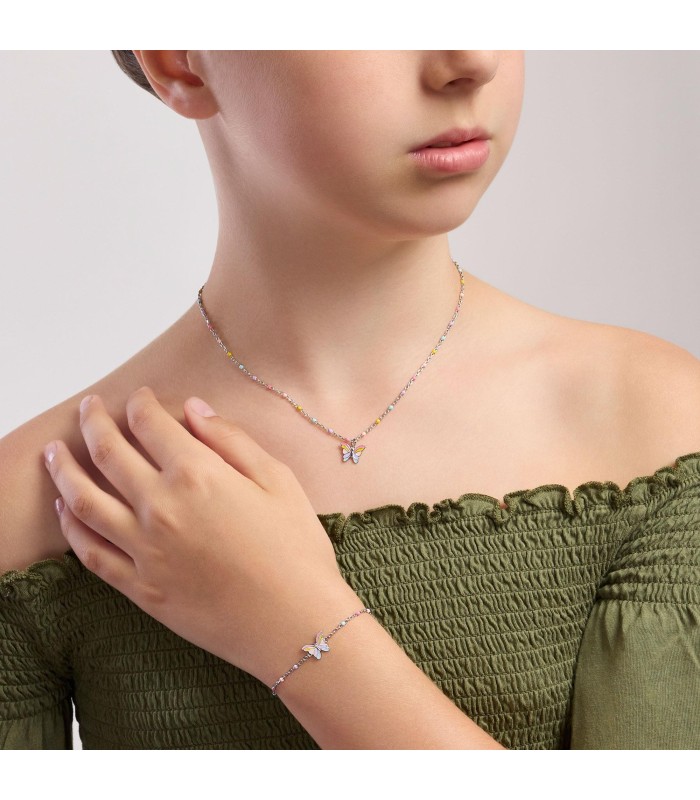 Mabina Junior 553720 Collar Niña Plata Esmaltes Mariposa. - 000820186