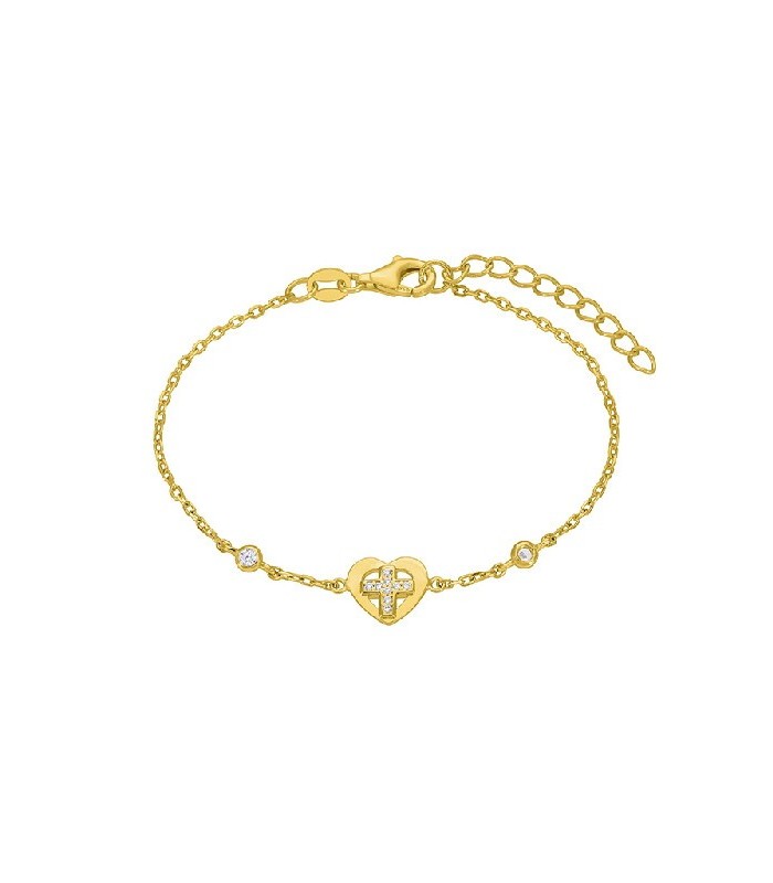 Marea D03303/BC Pulsera Niña Comunión Plata Dorada Corazón Cruz 15/17 cm - 000620009