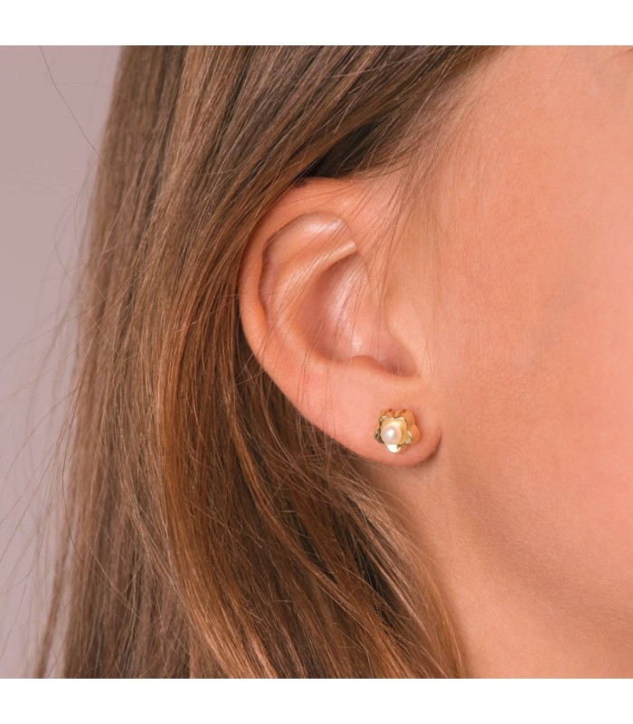 Pendientes Niña Comunión Oro 18 Ktes Flor Perla Tam 8 mm - 000150950