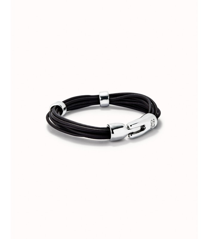 Uno de 50 PUL2458MARMTL0L Pulsera Hombre Chapado Plata Cuero Talla L - 000500064