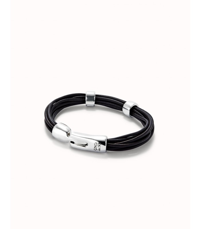 Uno de 50 PUL2458MARMTL0L Pulsera Hombre Chapado Plata Cuero Talla L - 000500064