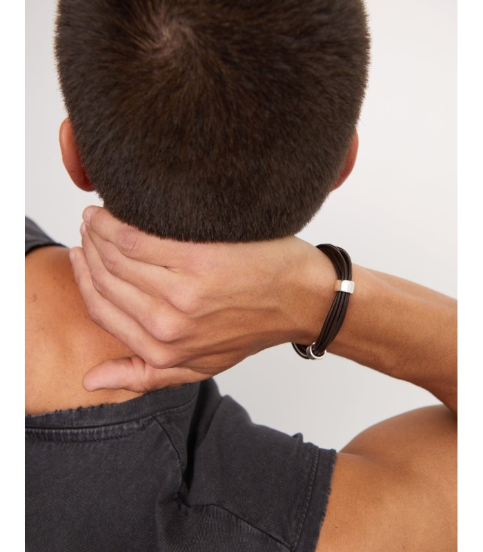 Uno de 50 PUL2458MARMTL0L Pulsera Hombre Chapado Plata Cuero Talla L - 000500064