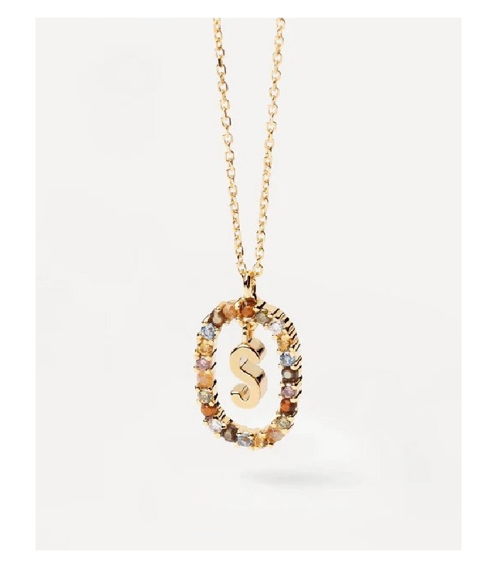 Pdpaola CO01-278-U Colgante Mujer Letra S Plata Dorada Piedras Multicolor - 000430081