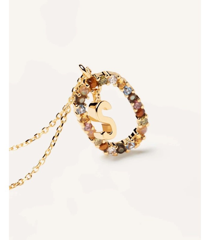 Pdpaola CO01-278-U Colgante Mujer Letra S Plata Dorada Piedras Multicolor - 000430081