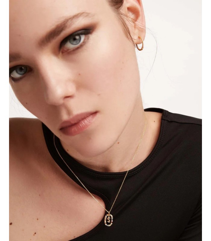 Pdpaola CO01-278-U Colgante Mujer Letra S Plata Dorada Piedras Multicolor - 000430081