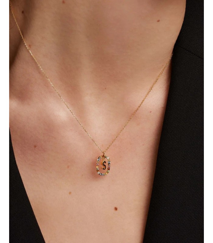 Pdpaola CO01-278-U Colgante Mujer Letra S Plata Dorada Piedras Multicolor - 000430081