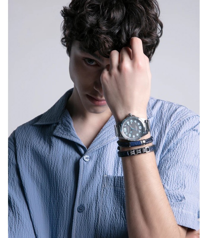 Viceroy Fashion 14129P01013 Pulsera Hombre Acero Cuero Azul L - 000730237