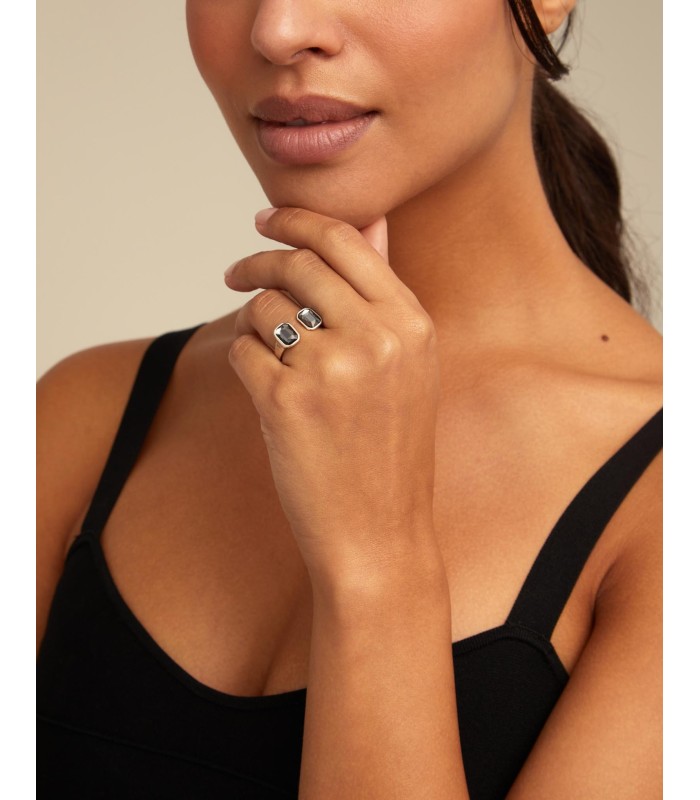 Uno de 50 ANI0768GRSMTL15 Anillo Mujer Chapado Plata Cristal Gris Talla 15 - 000500870