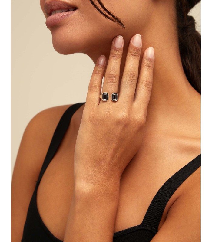 Uno de 50 ANI0768GRSMTL15 Anillo Mujer Chapado Plata Cristal Gris Talla 15 - 000500870