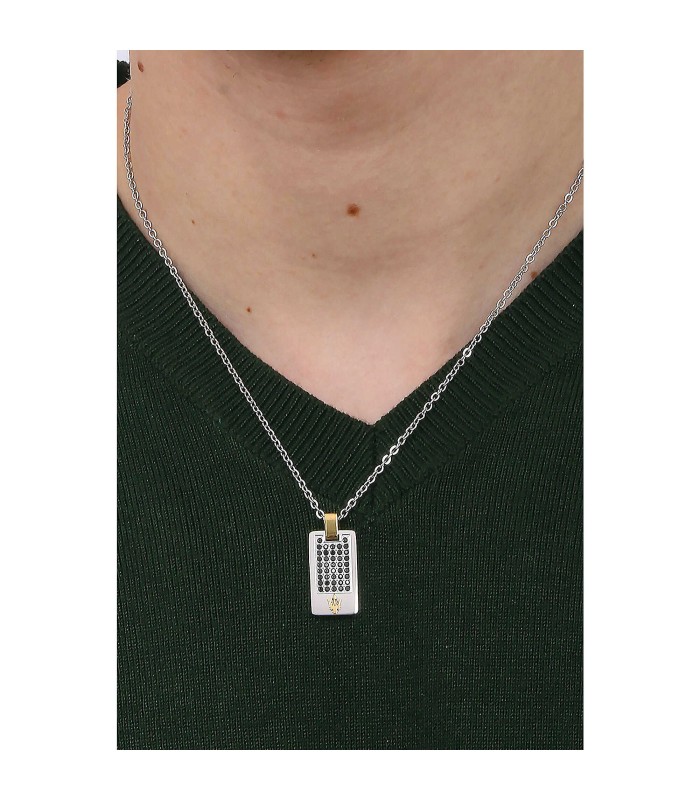 Maserati Joyas JM334AVD49 Cadena y Colgante Hombre Acero Circonitas Negras - 000340068